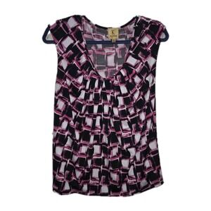 Kasper Women's Blouse Size Large Pink Black‎ White Abstract Geometric Print